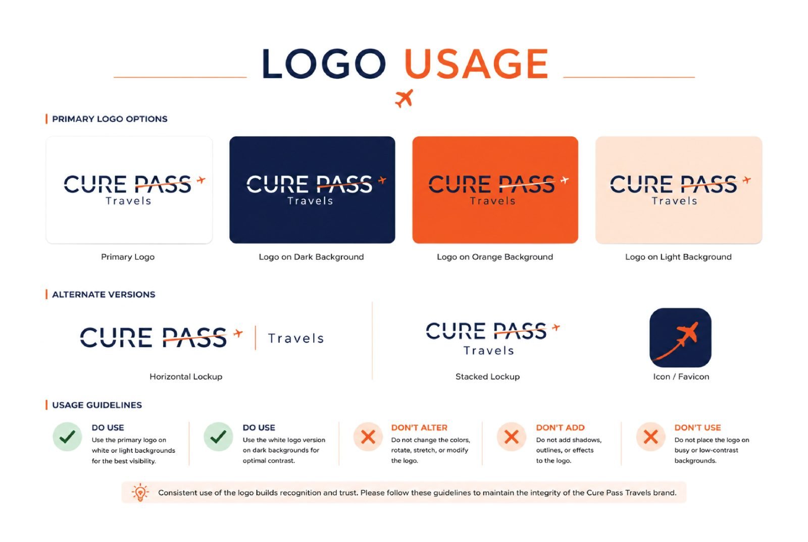 Cure Pass Travels logo usage and identity guidelines