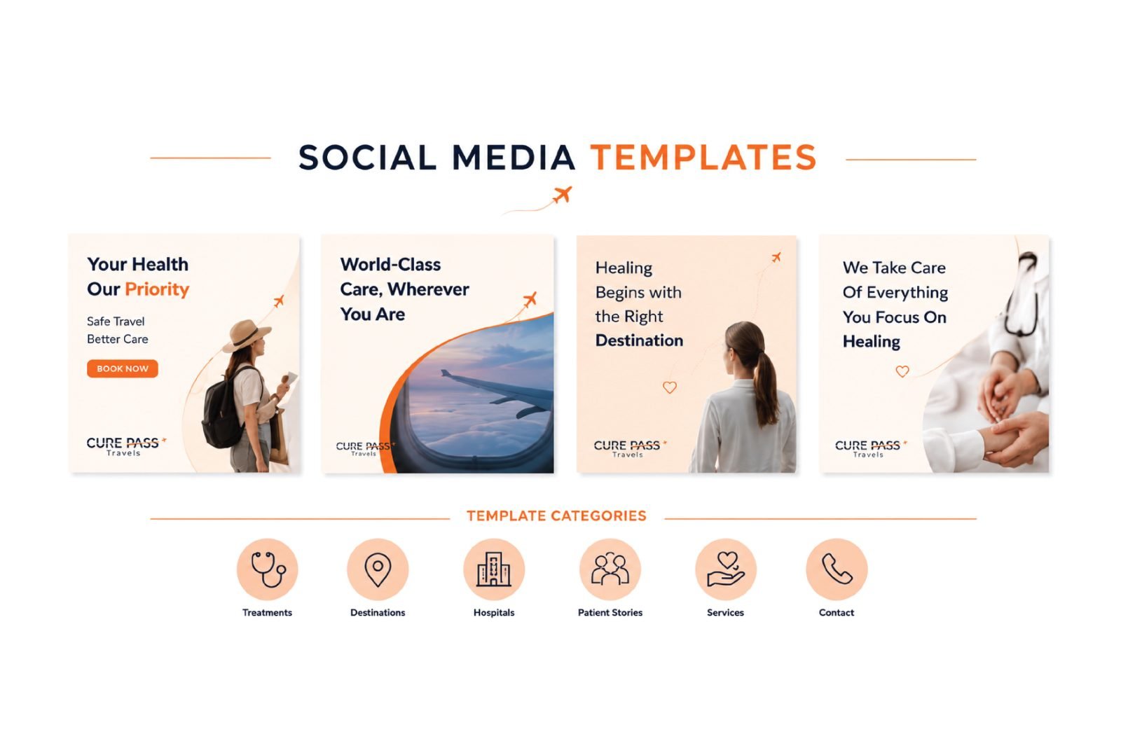 Cure Pass Travels social media template designs