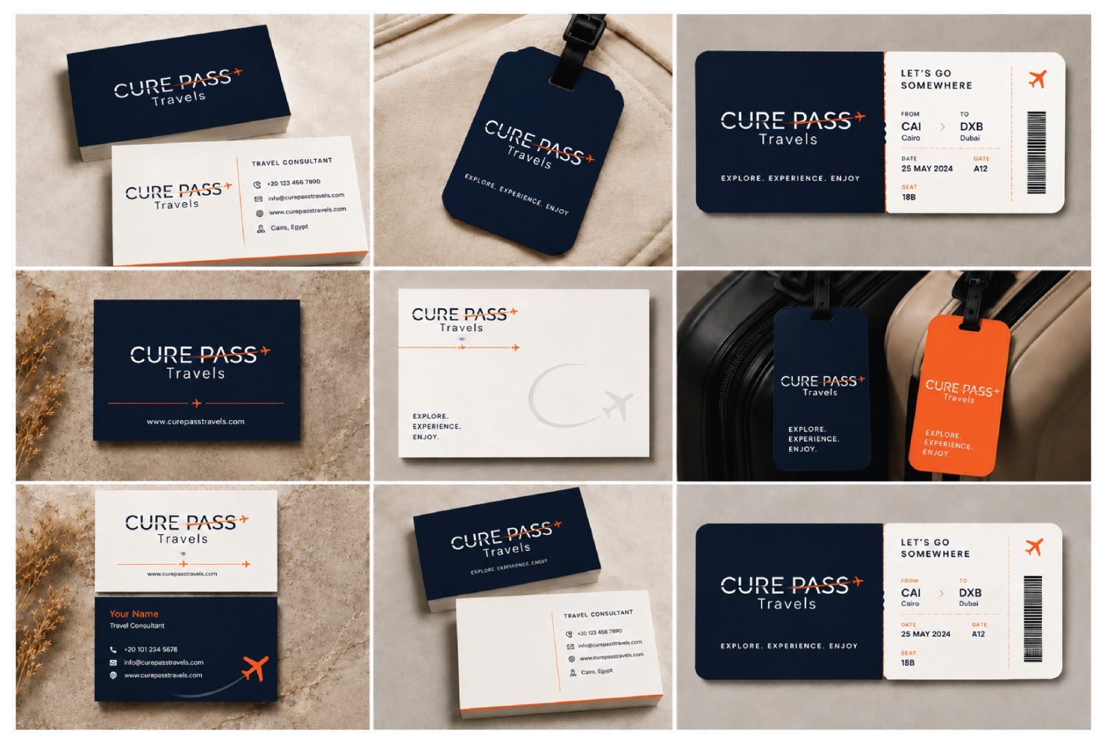 Cure Pass Travels stationery and card mockups