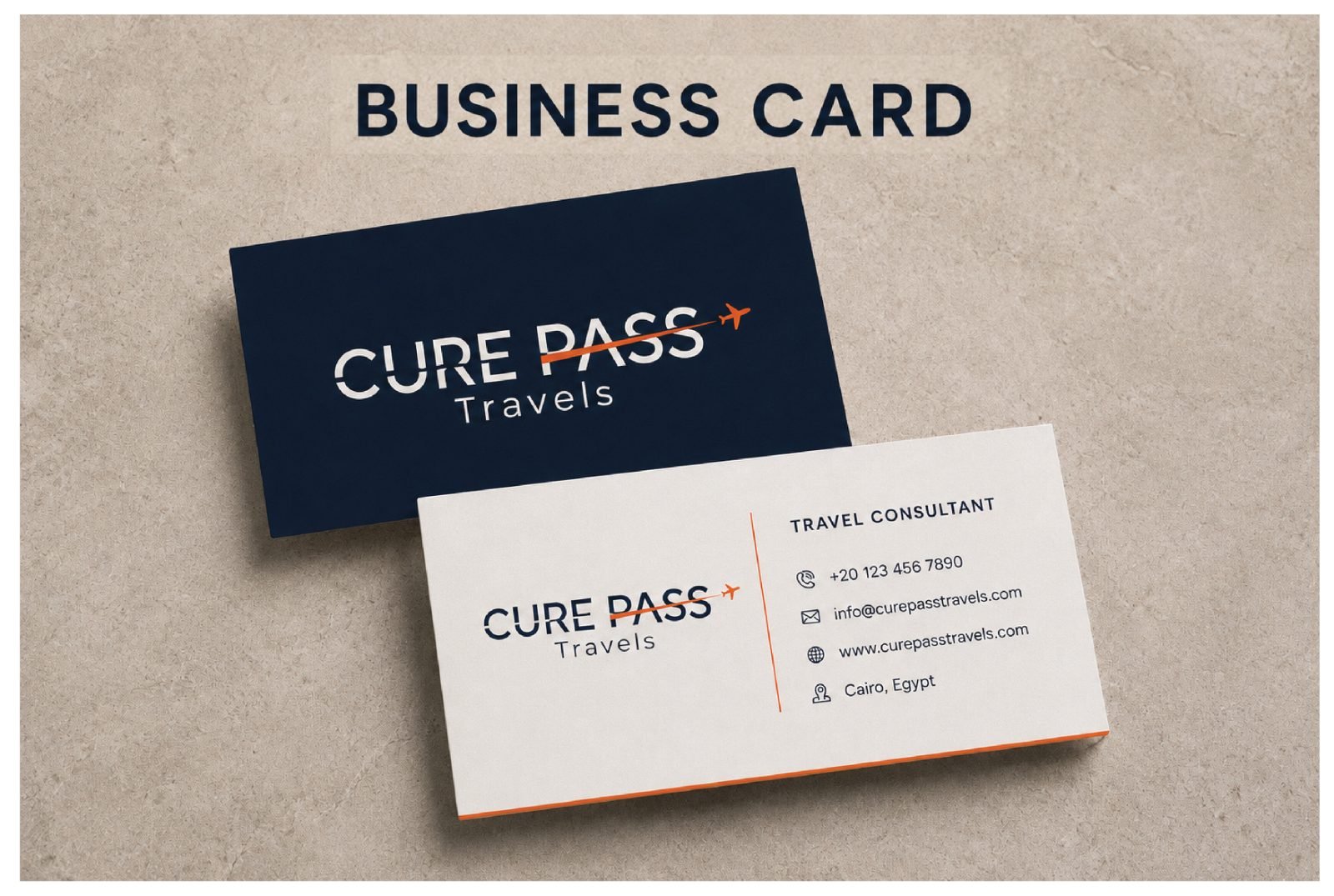 Cure Pass Travels bilingual business card design