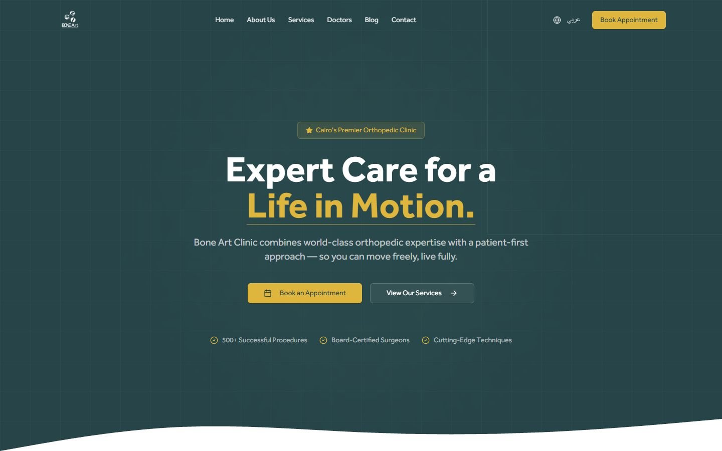 Bone Art Clinic's home page on a desktop screen